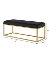 Streamdale Furniture Modern Tufted Channel Entryway Bench Emerald Velvet Upholstered End of Bed Bench with Metal Frame