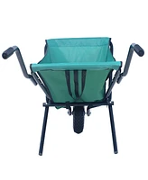 Collapsible Wheelbarrow 176 lbs Folding Yard Garden Wheelbarrow Foldable Lightweight Gardening Heavy Duty Oxford Cloth Green Lawn Cart for Grass, Leaf