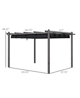 Streamdale Furniture 10' x 12' Retractable Pergola Canopy, Wood Grain Aluminum Pergola, Outdoor Sun Shade Shelter for Grill, Garden, Patio, Backyard,