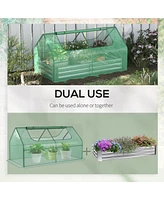 Streamdale Furniture 6' x 3' Galvanized Raised Garden Bed with Mini Pe Greenhouse Cover, Outdoor Metal Planter Box with 2 Roll