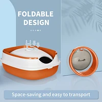 Cat Litter Box with Lid, Covered Litter Box w/ High Sides, Air Freshener, Large Two-Way Entrance Kitty Litter Box, Foldable, Easy Clean, Orange, and B