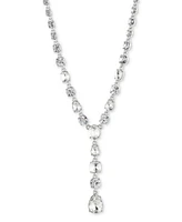 Givenchy Silver-Tone Pave Stone Lariat Necklace, 16" + 3" extender