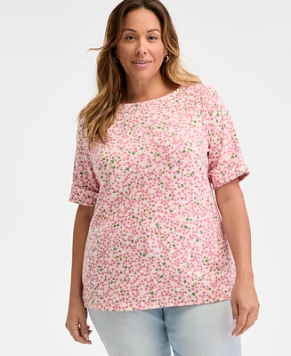 Style & Co Plus Printed Elbow-Sleeve top, Exclusively at Macy's