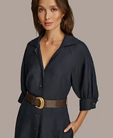 Donna Karan Women's Belted Midi Elbow-Sleeve Shirtdress