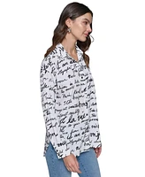 Karl Lagerfeld Paris Petite Printed Long-Sleeve Shirt