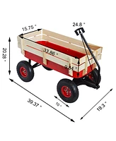 Slickblue Outdoor Sport Wagon Tools Cart with Wooden Side Panels and Air Tires