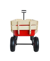 Slickblue Outdoor Sport Wagon Tools Cart with Wooden Side Panels and Air Tires