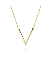 Bling Jewelry Minimalist Geometric Chevron V Pendant Necklace For Women 14K Gold Plated .925 Sterling Silver