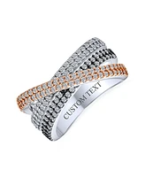 Bling Jewelry Criss Cross Cubic Zirconia Triple Eternity Band Ring Black Rose Silver Plated