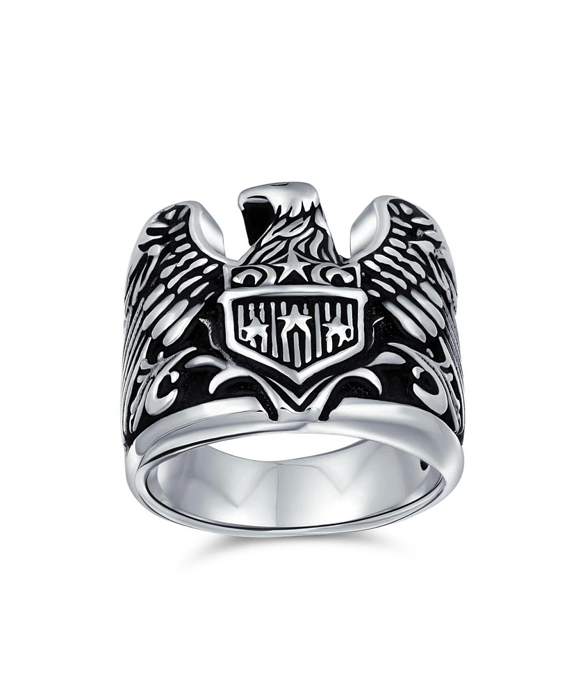 Bling Jewelry Biker Patriotic Usa Bald Eagle Signet Ring Oxidized .925 Sterling Silver