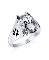 Bling Jewelry Hunter Animal Paw Print Wolf Signet Ring Oxidized .925 Sterling Silver