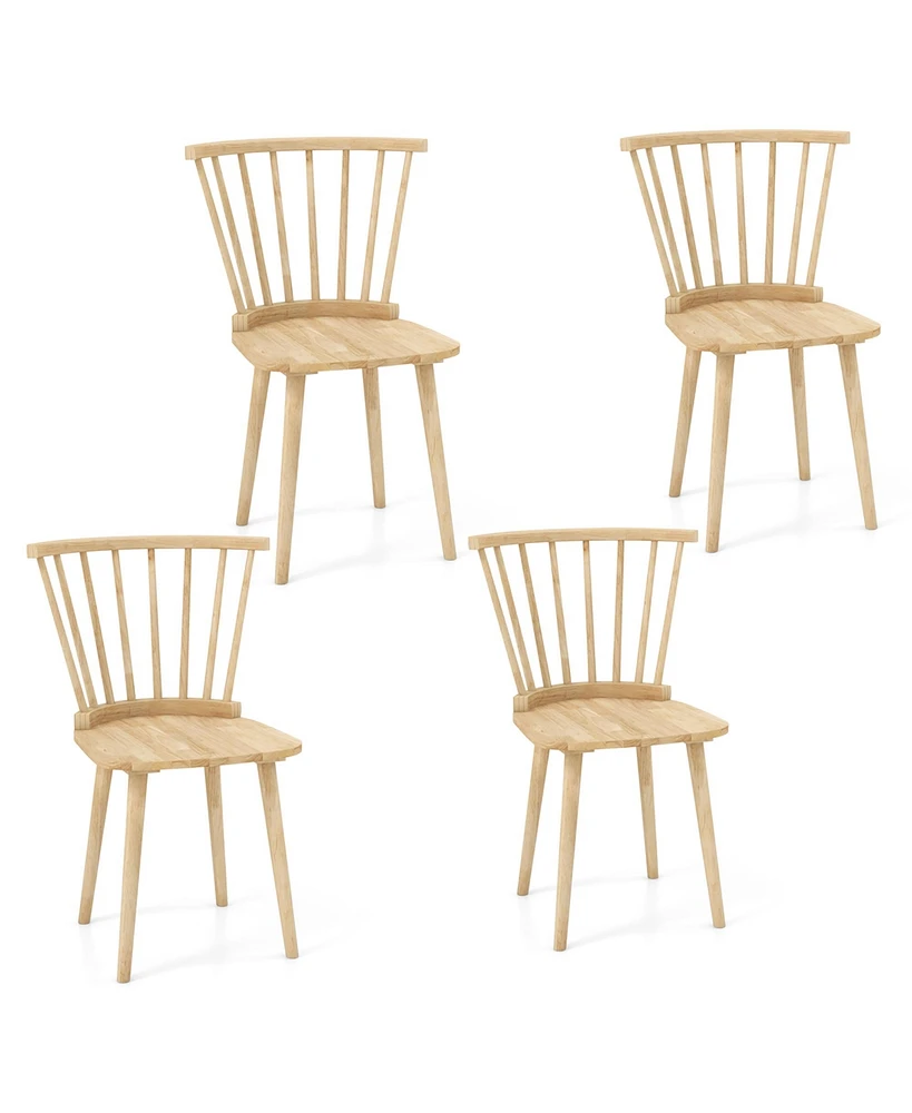 Gymax 4 Pcs Dining Chair Windsor High Spindle Back Wood Kitchen Chairs w/ Rubber Wood Frame Natural