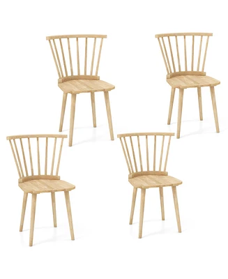 Gymax 4 Pcs Dining Chair Windsor High Spindle Back Wood Kitchen Chairs w/ Rubber Wood Frame Natural