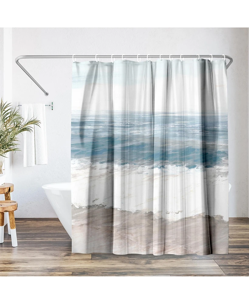 Americanflat 71x74 Shower Curtain - Coastal Seaside Design - Warm Waves by Pi Creative Art