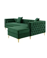 Inspired Home Olivia Velvet Button Tufted Y-leg Right Facing Chaise Sectional Sofa