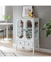 Kings Brand Furniture Curio Accent Storage Cabinet with Doors, Glass Shelves & Drawers