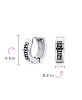 Bling Jewelry Greek Key Hoop Earrings Laser Etched Black Ip Plated Stainless Steel