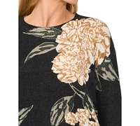 CeCe Women's Winter Peony Crewneck Drop-Shoulder Sweater