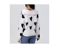 525 Women's Amor Heart Intarsia Sailor Pullover