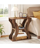Tribesigns 24" Farmhouse End Table, 3-Tier Side Table with Storage Shelves, Industrial Wood Accent Table, Nightstand Bedside Table for Living Room, Be