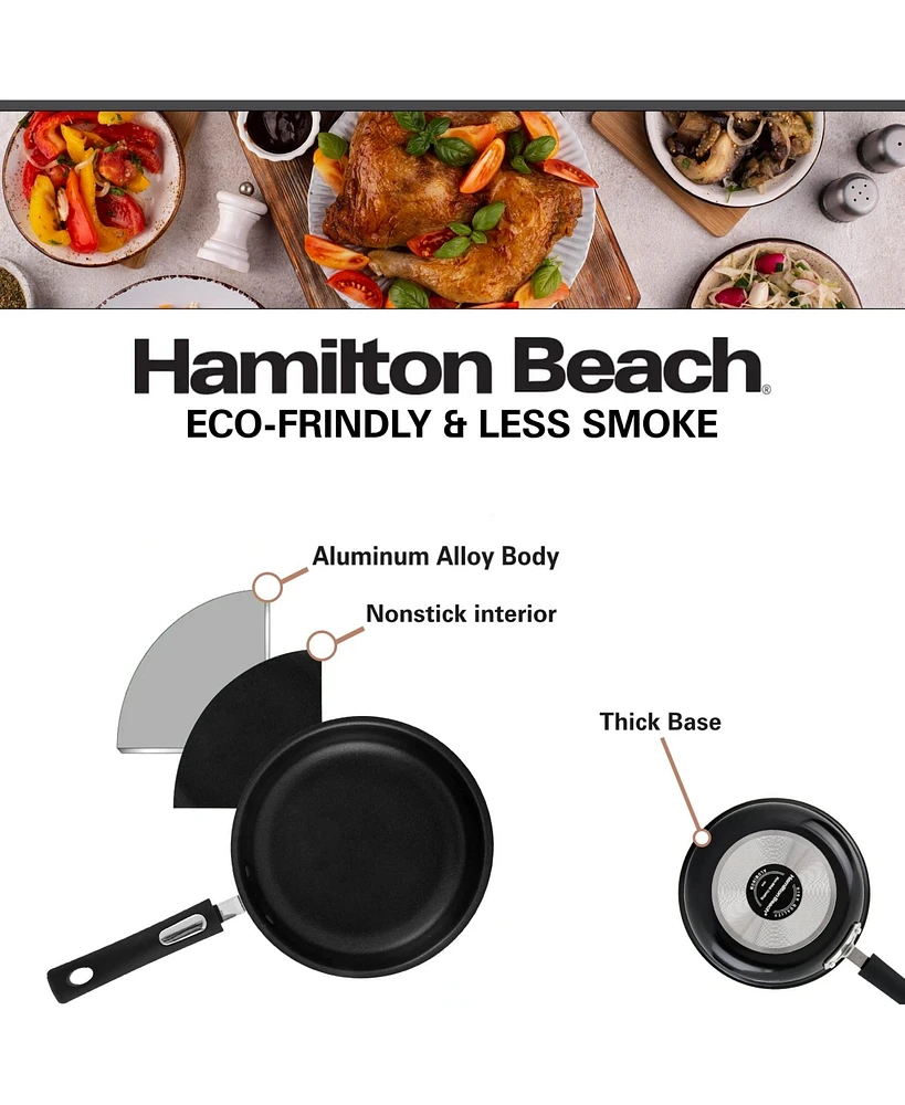 Hamilton Beach Nonstick Fry Pan 12-Inch - Black Aluminum Fry Pan with Soft Touch Bakelite Handle - Flared Edge