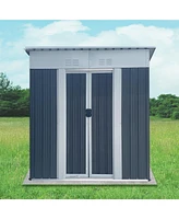 Simplie Fun 5FTx3FT Pent Roof Grey Outdoor Tool Bike Storage Garden Shed With Aluminum Alloy Frame And Sliding Door