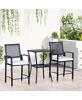 3pcs Patio Bar Set with Soft Cushion, Rattan Wicker Outdoor Furniture Set for Backyards, Lawn, Deck, Poolside