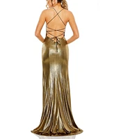 Mac Duggal Women's Metallic Corset Back Column Gown