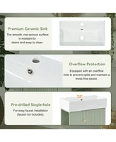 21.6 inch Modern Floating Bathroom Vanity with Ceramic Basin - Perfect for Small Bathrooms, Left side storage