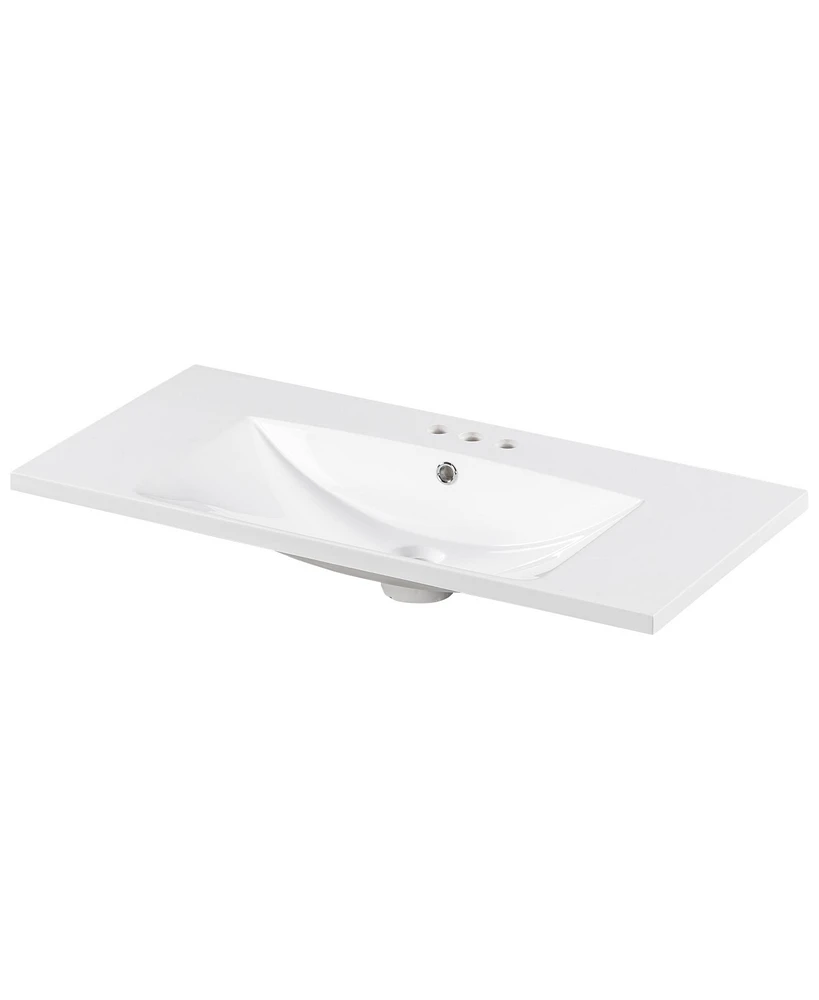 36" Single Bathroom Basin Sink, Vanity Top Only, 3-Faucet Holes, Resin