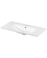36" Single Bathroom Basin Sink, Vanity Top Only, 3-Faucet Holes, Resin