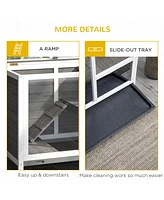 Streamdale Furniture Indoor Rabbit Hutch with Wheels, Desk and Side Table Sized, Wood Rabbit Cage, Waterproof Small Rabbit Cage, Gray