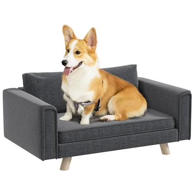 Streamdale Furniture Raised Dog Sofa, Elevated Pet Sofa for Small and Medium Dogs with Removable Seat and Back Cushions, Anti-Slip Pads, Gray