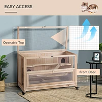 Extra Large Wooden Hamster Cage and Habitat Playground with 3 Ladders and 2 Huts, Syrian & Dwarf Hamster Small Animal Cage, Wheels, Pull-out Tray, Nat