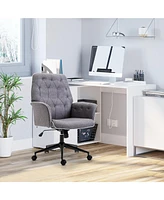 Linen Home Office Chair, Tufted Height Adjustable Computer Desk Chair with Swivel Wheels and Padded Armrests, Dark Gray
