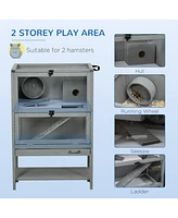 Wooden Hamster Cage with Storage Shelf, Large Hamster Cage Including Seesaw, Small Animal Cage with Sliding Tray, Wide Ramp for Racing, Running Wheel,