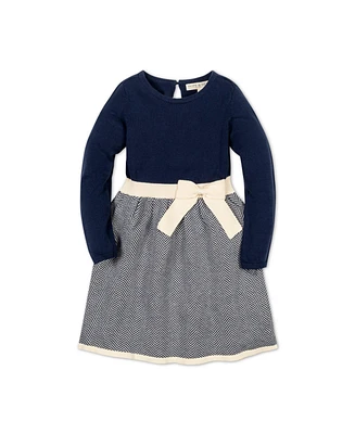 Hope & Henry Baby Girls Long Sleeve Skater Sweater Dress with Bow