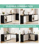 Tribesigns Modern Makeup Vanity, Retractable Large Vanity Desk with 3 Drawers and Cabinet, Makeup Corner Dressing Table for Bedroom