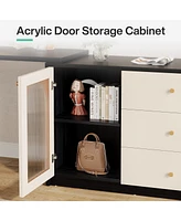 Tribesigns Modern Makeup Vanity, Retractable Large Vanity Desk with 3 Drawers and Cabinet, Makeup Corner Dressing Table for Bedroom