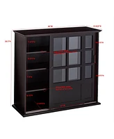 Kings Brand Furniture Holmes Espresso Wood Curio Cabinet with Glass Sliding Doors