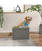 Raised Pet Feeding Storage Station with 2 Stainless Steel Bowls Base for Large Dogs and Other Large Pets, Gray