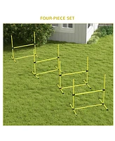 4 Piece Dog Agility Training Equipment for Dog Agility Course with Adjustable Height Jump Bars, Included Carry Bag, & Displacing Top Bar, Yellow