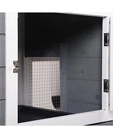 62" Rabbit Hutch, Wooden Bunny Hutch, Guinea Pig Cage, Small Animal Enclosure with Run Area, Removable Tray, Asphalt Roof, Lockable Doors and Ram