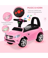 Streamdale Furniture Kids Ride On Push Car, Foot-to-Floor Walking Sliding Toy Car for Toddler with Working Horn, Music, Headlights and Storage, Pink