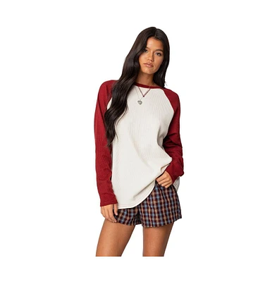 Edikted Womens Me Time Oversized Waffle Top