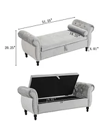 Velvet Multifunctional Storage Rectangular ottoman bench with 1 Pillow, Beige