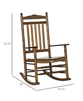 Traditional Wooden High-Back Rocking Chair for Porch, Indoor/Outdoor, Brown