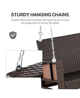 2 Person Wicker Hanging Swing Bench, Front Porch Swing Outdoor Chair with Cushions 550 lbs. Weight Capacity for Backyard, Garden, Orange