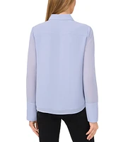 CeCe Women's Scalloped-Trim Collared Long-Sleeve Blouse