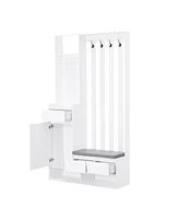 Contemporary 39.3" Wx70.8" H Hall Tree Storage with Cushioned Storage Bench, Multifunctional Hallway Shoe Cabinet with Pegboard, Modern Coat